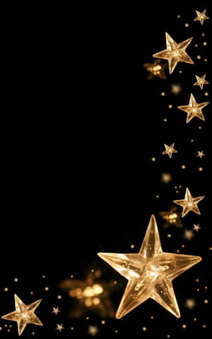 金色星星在黑色背景上發光，用於節日裝飾。 — Galaxy Tab S 壁紙