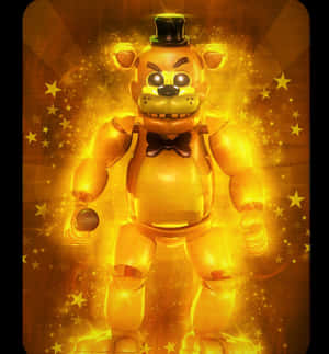 金色的Freddy Fazbear機械玩偶，周圍有星星閃耀。 — Galaxy Z Flip 8 壁紙