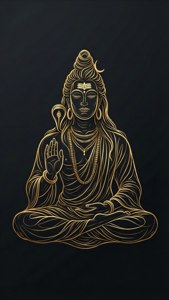 金色線條畫濕婆冥想姿勢在深色背景前