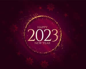 紅色背景上帶有金色文字和雪花的2023年新年祝賀。