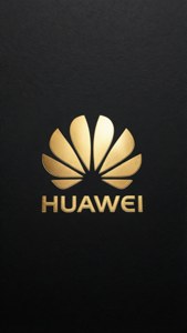 簡約風格桌布，金色華為標誌配啞光黑色背景。