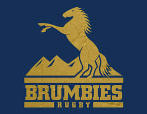 Brumbies Rugby 標誌，以金色躍立馬搭配山脈。 — 風景動圖 壁紙