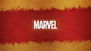 Marvel 標誌在帶有紋理的紅色和金色背景上，帶有油漆飛濺。