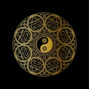 黑色背景上的金色陰陽曼陀羅 — 蠟燭 GIF 壁紙