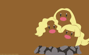 三隻金髮地鼠寶可夢從棕色背景的岩石中探出頭來。