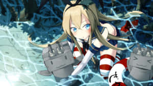 穿著水手服的動漫女孩在水下拿著艦炮，帶有電光效果。 — 魔獸世界 壁紙