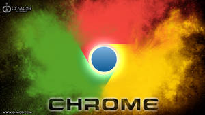 Chrome 標誌被宇宙空間中五彩繽紛的粉末爆炸包圍。