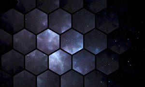 六邊形網格揭示了一個發光的宇宙星雲，其中包含星星。