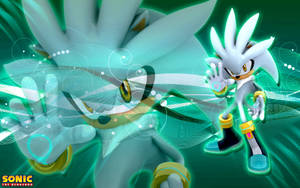 Silver the Hedgehog 以動態姿勢，周圍環繞著發光的藍綠色能量漩渦。 — 火影忍者海報 壁紙