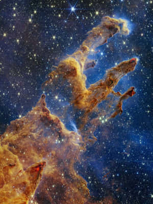 宇宙氣體與塵埃柱，在深空中與星星一同發光。 — 銀河系 壁紙