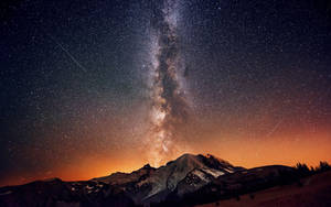 積雪的山峰在充滿活力的星空下，銀河系可見