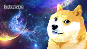 柴犬在色彩繽紛的太空星雲中，有星星和發光的雲 — 銀河 壁紙