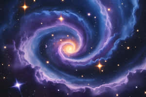 充滿活力的螺旋星系，帶有發光核心和旋轉的藍紫色星雲，點綴著明亮的星星 — Surface Laptop 壁紙