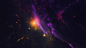 深空中帶有發光星星的充滿活力的紫色和橙色星雲。