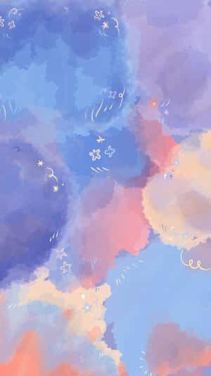 粉彩水彩天空，帶有飄浮的花卉漩渦和柔和的雲彩漸變。 — 銀河系 壁紙