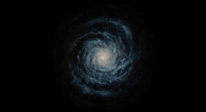 螺旋星系，藍色旋臂在佈滿星星的黑色太空中發光