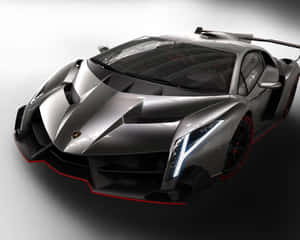 銀色林寶堅尼 Veneno 配以紅色飾邊和發光車頭燈，在攝影棚環境中。 — 汽車 壁紙