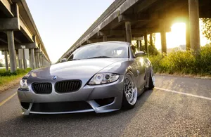 金色夕陽下,銀色BMW Z4停在天橋下。