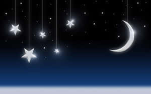 懸掛在漸變夜空上的銀色星星和彎月。 — 夜空 壁紙