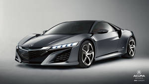 在攝影棚環境中，時尚灰色Acura NSX概念跑車帶有發光頭燈。