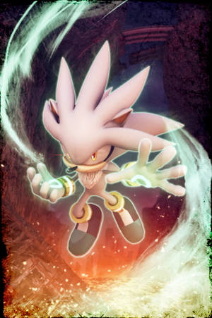 Sonic the Hedgehog 以超級形態在發光的能量軌跡中疾馳。