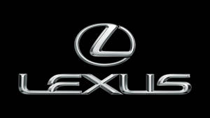 黑色背景上的鍍鉻 Lexus 汽車品牌標誌