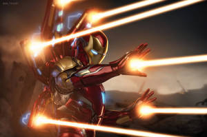 鐵甲奇俠在戰鬥場景中發射斥力光束。 — 鋼鐵人 壁紙