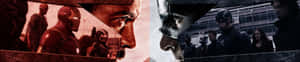 Iron Man 和 Captain America 的分屏，呈現戲劇性的超級英雄姿勢。