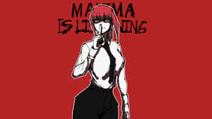 動漫女孩，紅髮黃眼，在紅色背景上將手指放在嘴唇上，並帶有文字「MALMA IS LISTENING」。