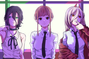 三個動漫女學生穿著校服，戴著貓耳和頸圈，在紫色霓虹燈光下俏皮地擺姿勢。