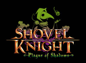 Shovel Knight Plague of Shadows 遊戲標誌，顯示一個綠色瘟疫醫生手持發光球體。