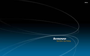 Lenovo 標誌和標語在抽象藍色漸變背景上，帶有流動的白色線條。