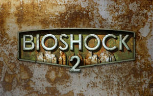 鏽蝕金屬表面上的Bioshock 2標誌，帶有剝落油漆和腐朽紋理。 — 生化奇兵 壁紙