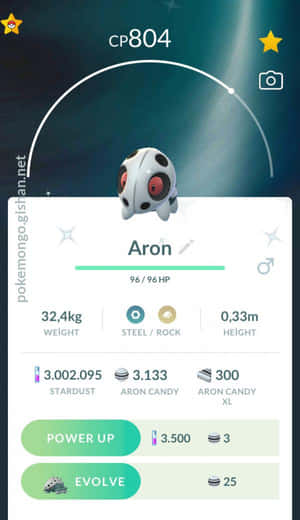 寶可夢 Aron 統計畫面，包含強化與進化選項。 — 動漫 壁紙