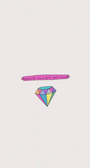 一個色彩繽紛的鑽石，上面有一個粉紅色橫幅，寫著 diamonds are a girls best friends。