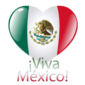心形墨西哥國旗，帶有鷹和蛇的標誌和Viva Mexico文字。