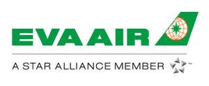 EVA AIR 航空公司標誌，帶有星空聯盟會員文字和地球標誌。