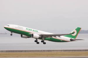 長榮航空飛機在水邊跑道降落