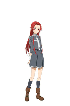 紅髮灰校服和棕色靴子的動漫女孩。 — 騎士 GIF 壁紙