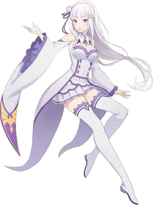 銀髮紫眼動漫角色，身穿白紫服裝，手持劍。 — Galaxy Z TriFold 壁紙