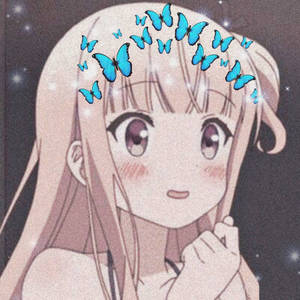 動漫女孩與藍色蝴蝶和星空背景 — 可愛動漫女仔 壁紙