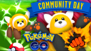 兩隻可愛的狐狸寶可夢角色在 Pokémon GO 中慶祝 Community Day，帶有發光效果。