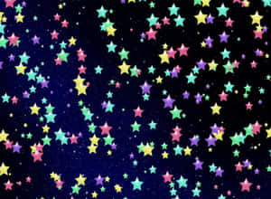 漆黑的天空充滿了各種大小的彩色發光星星。