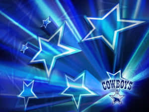 發光背景上帶有'COWBOYS'文字的藍色發光星星。 — 牛仔 壁紙