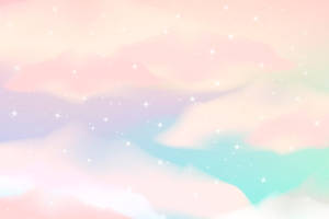 夢幻水彩天空中閃爍的星星與粉彩雲朵。 — 唯美雲朵動態 壁紙