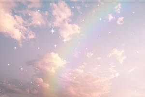 粉彩天空，帶有彩虹雲和閃爍的星星