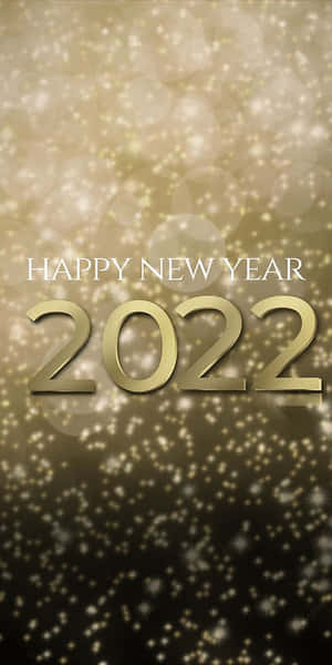 金色嘅新年2022文字配閃爍散景背景。