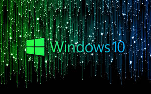 帶有發光綠色和藍色光條及閃爍效果的 Windows 10 標誌。