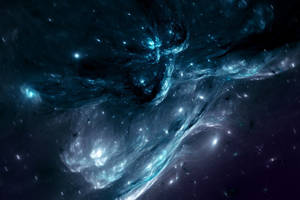 在深空中發光的藍色星雲與星星