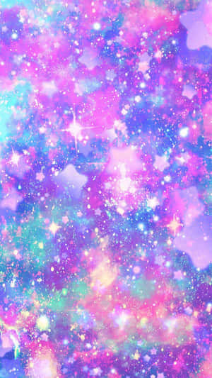 充滿活力的宇宙背景，帶有發光星星和漩渦狀粉彩星雲。 — 可愛糖果色調 壁紙